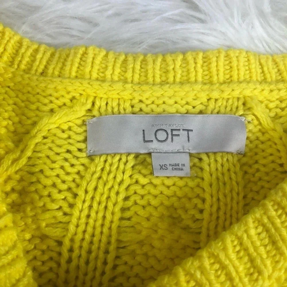 LOFT Ann Taylor Cable Knit Crewneck Pullover Sweater XS Sunshine Yellow 6104